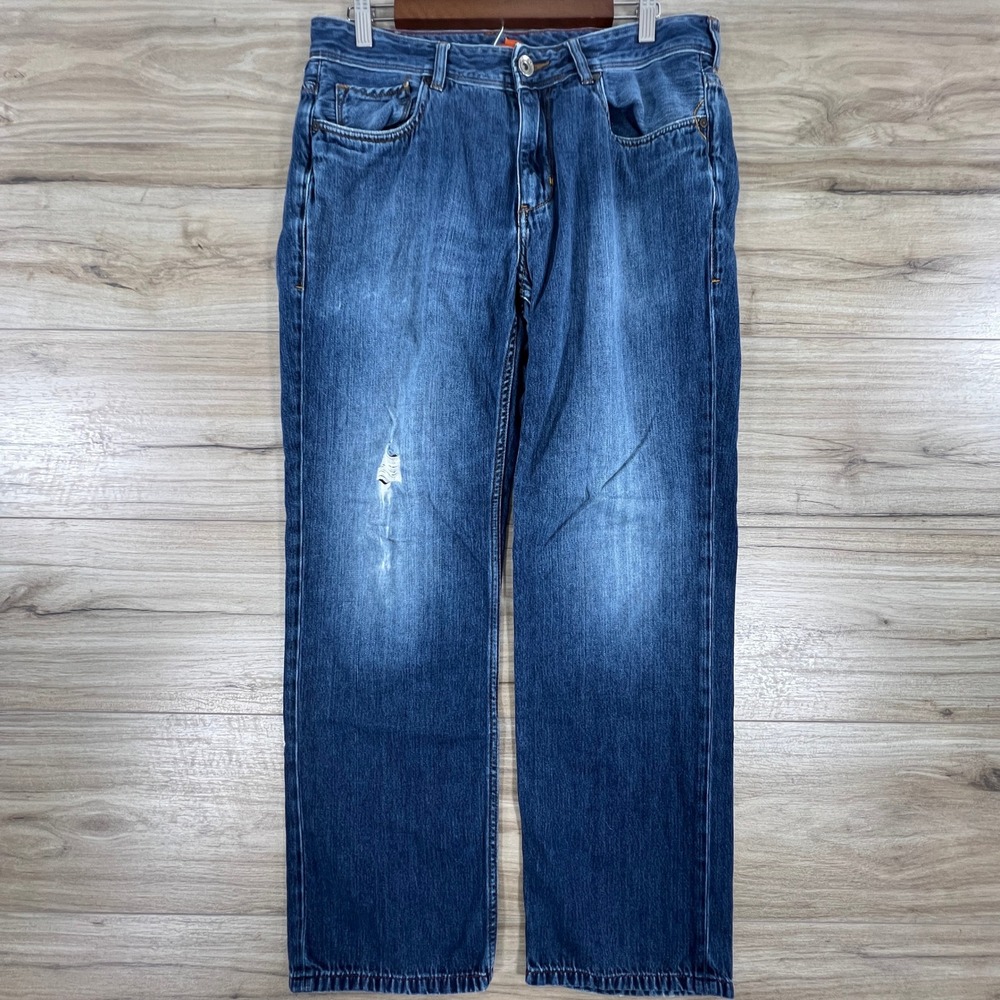 Tommy Bahama Denim Womens Straight Leg Jeans Blue Medium Wash Distressed 34x28.5